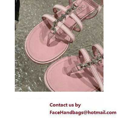 Chanel Satin, Metal  &  Strass Thong Sandals G40128 Pink 2023